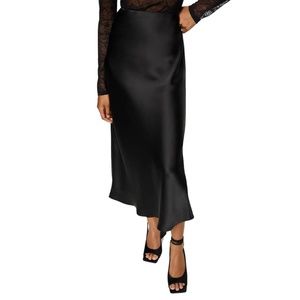 NWT! Mango Black Midi Satin Skirt